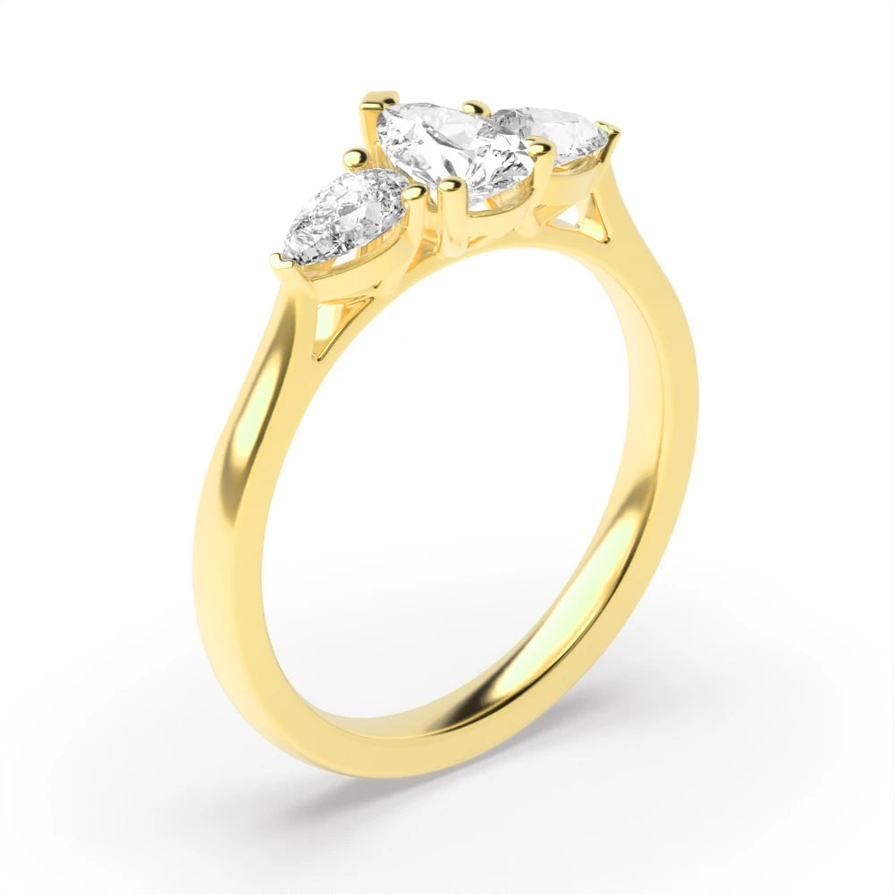 Asher Low Set Pear Lab Grown Diamond Trinity Three Stone Engagement Ring